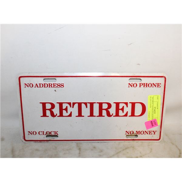 "RETIRED" NOVELTY LICENSE PLATE COVER