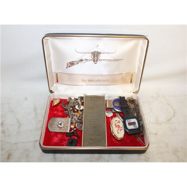VINTAGE MEN'S JEWELLERY BOX W/CONTENT