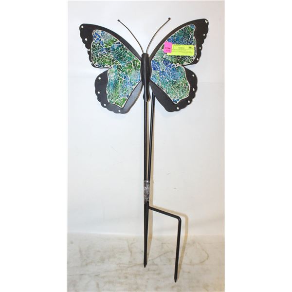 METAL W/GLASS MOSAIC BUTTERFLY GARDEN 42" STAKE