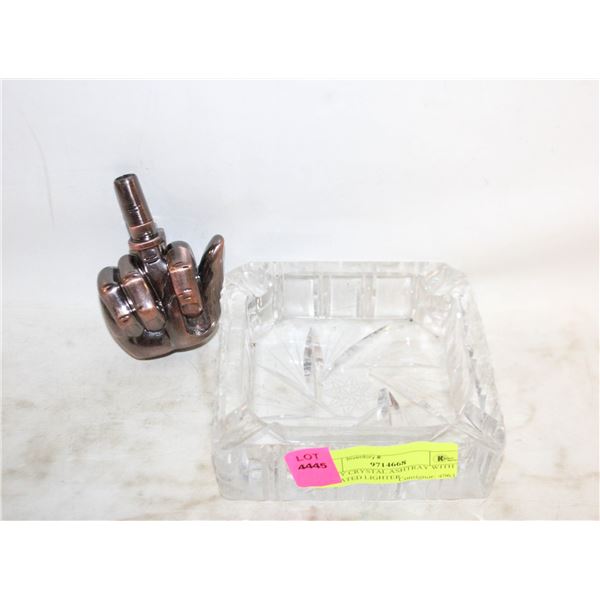HEAVY CRYSTAL ASHTRAY WITH ANIMATED LIGHTER