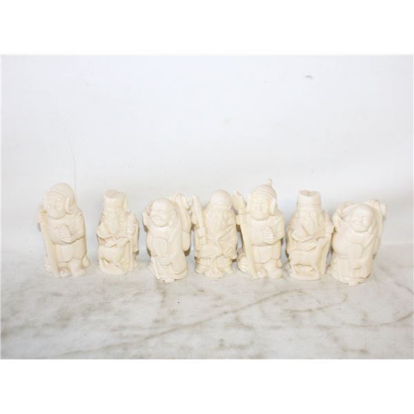 7 CHINESE GODS FIGURINES 3" TALL