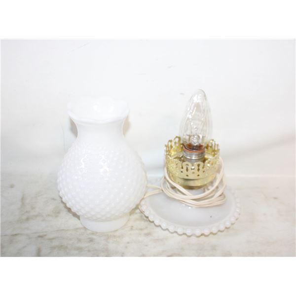 VINTAGE MILK GLASS HOBNAIL 10" HURRICANE LAMP