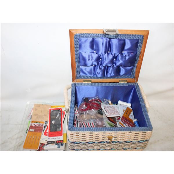 VINTAGE SEWING BASKET W/SUPPLIES