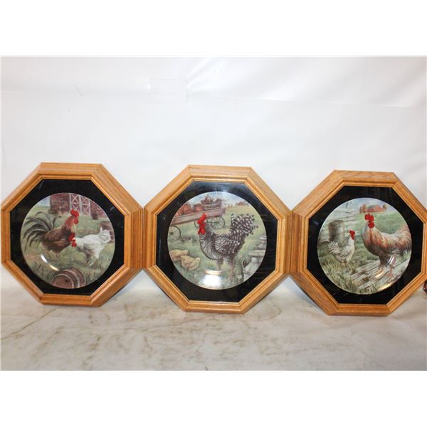 3 VINTAGE CHICKEN COLLECTOR PLATES IN