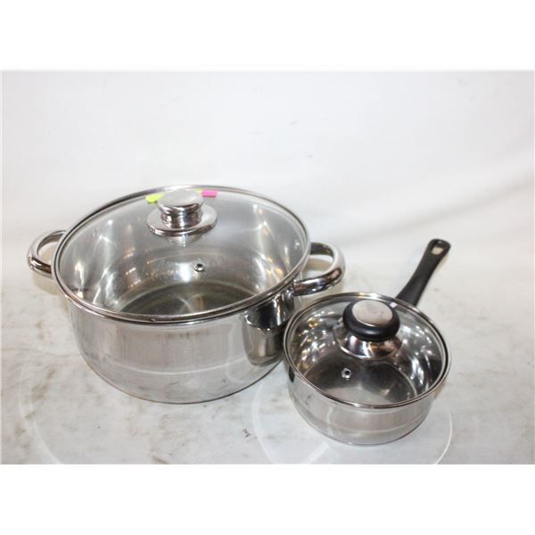2 METAL POTS, EACH WITH VENTED CLEAR