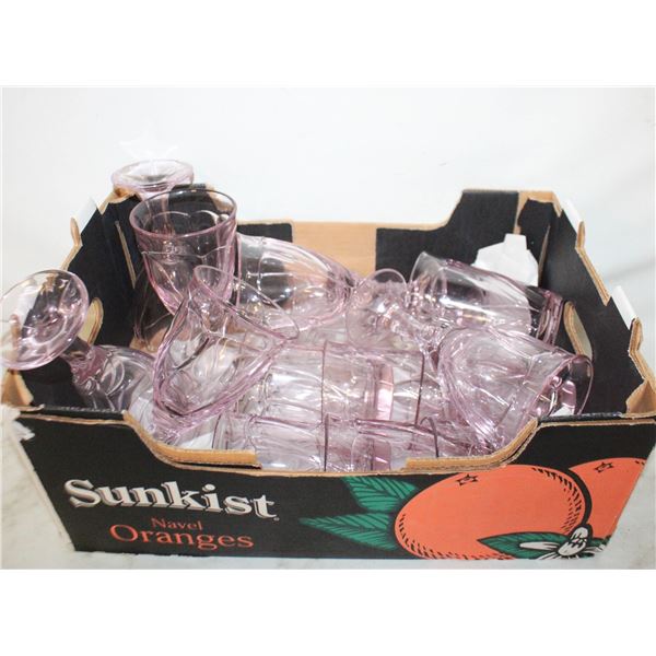 PINK DRINK GLASSES- LOT OF 14 ASSORTED
