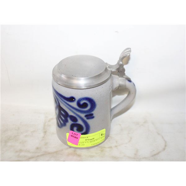 SALT GLAZE 0.5L BEER MUG WITH PEWTER LID