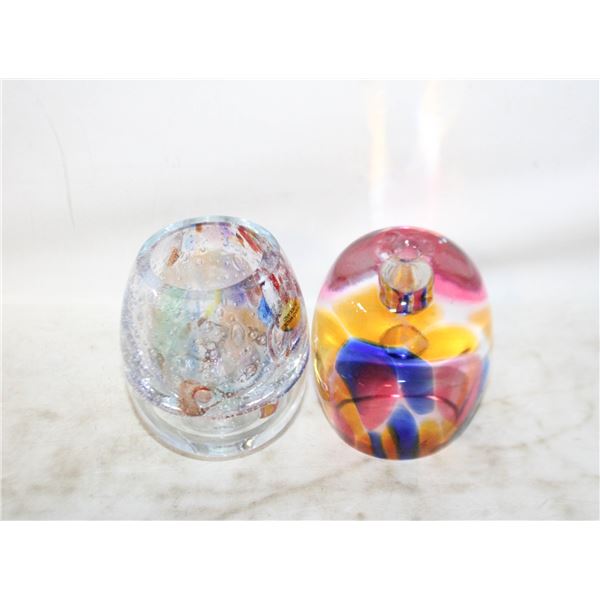 2 POLISH ART GLASS OIL LAMPS