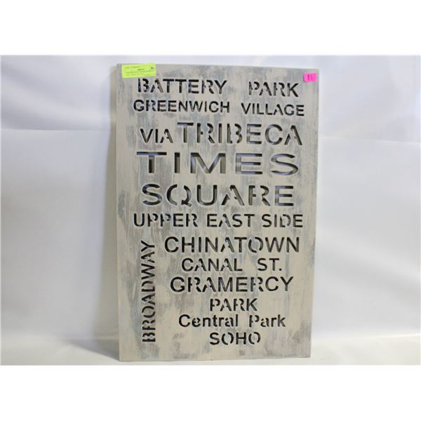 VINTAGE N.Y.C. WOOD SUBWAY ROLL SIGN- 16" X 24"