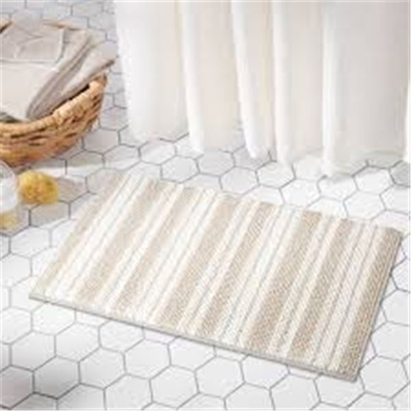 TOWN & COUNTRY BATH MAT BROWN & WHITE STRIPES