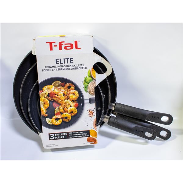 3 PIECE T-FAL CERAMIC NON STICK SKILLET SET