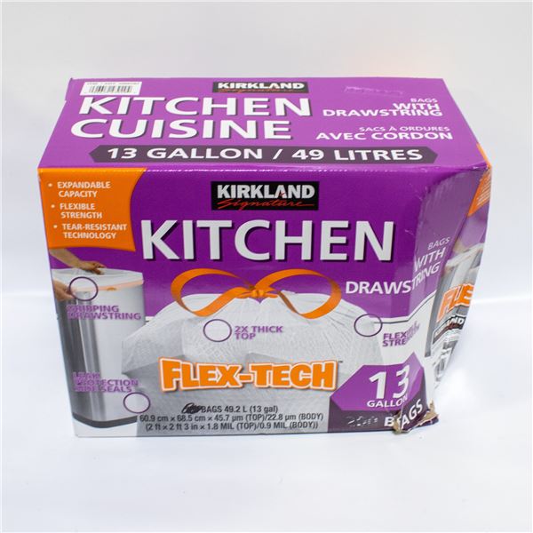 KIRKLAND KITCHEN BAGS WITH DRAWSTRING WHITE - 13G