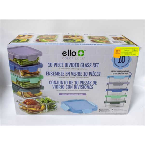 10 PC ELLO DIVIDED GLASS CONTAINER SET WITH LIDS