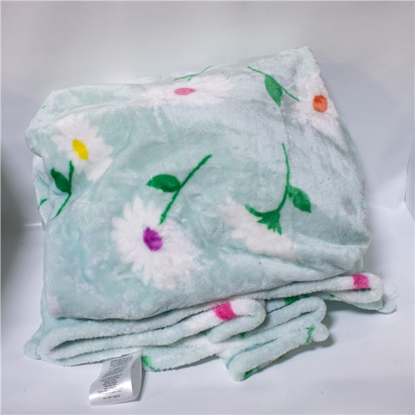 KATE SPADE THROW BLANKET CYAN & FLORAL TWIN SIZE