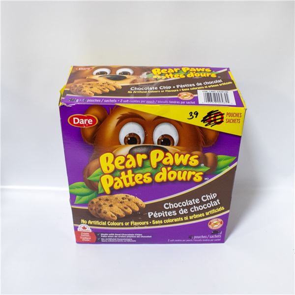 BOX OF 39 DARE BEAR PAWS CHOCOLATE CHIP COOKIES