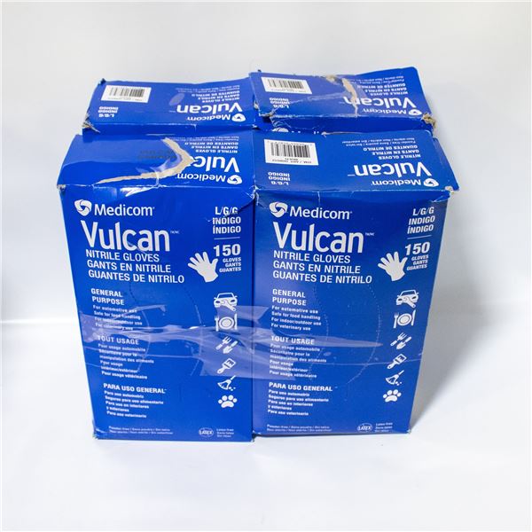 4 PACK OF MEDICOM VULCAN NITRILE GLOVES BLUE SZ L
