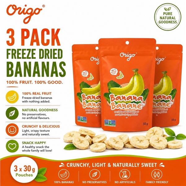 3 ORIGO FREEZE DRIED BANANAS 30G