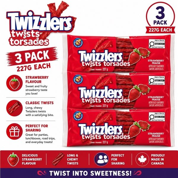 3 TWIZZLERS TWISTS STRAWBERRY 227G BB 09/26