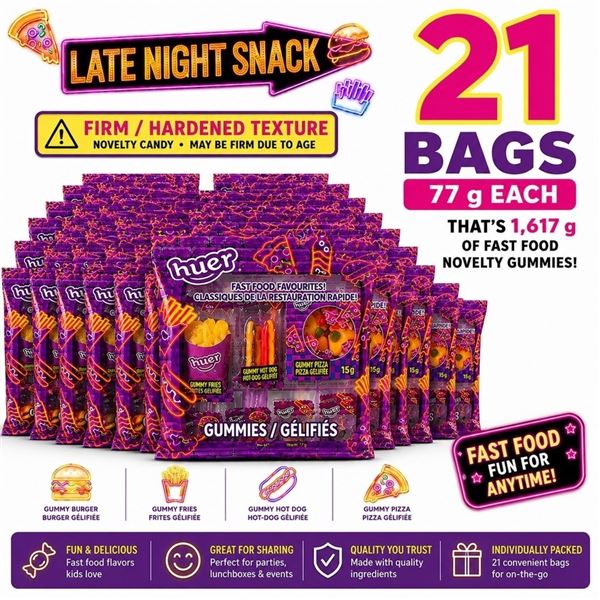 21 FAST FOOD NOVELTY GUMMIES FIRM/HARDENED 77G