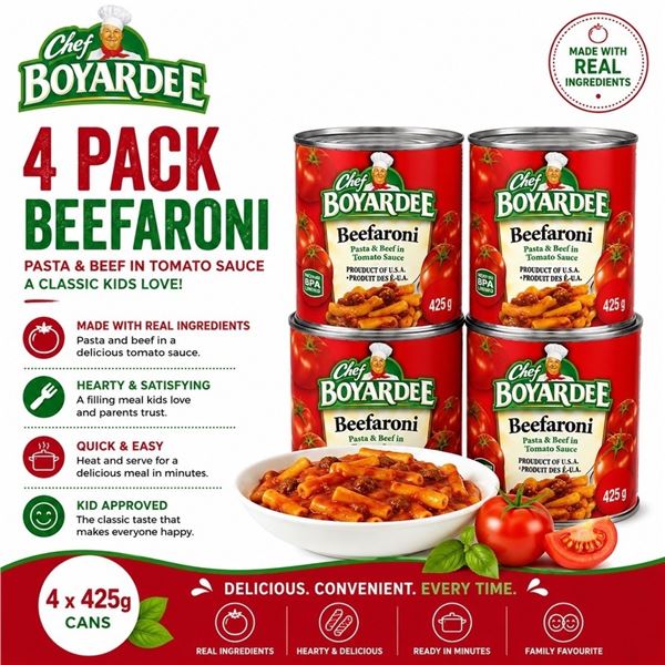 4 CHEF BOYARDEE BEEFARONI 425G BB 08/27