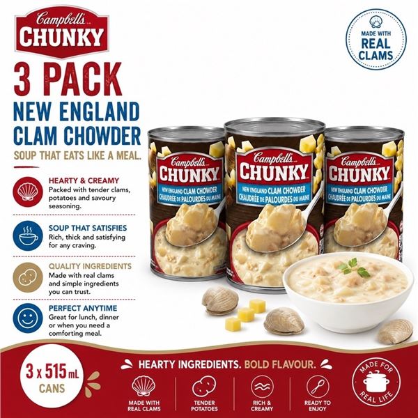 3 CAMPBELL'S CHUNKY NEW ENGLAND CLAM CHOWDER