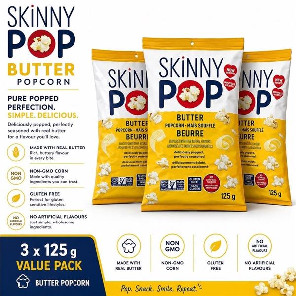 3 SKINNYPOP BUTTER POPCORN 125G BB 07/26
