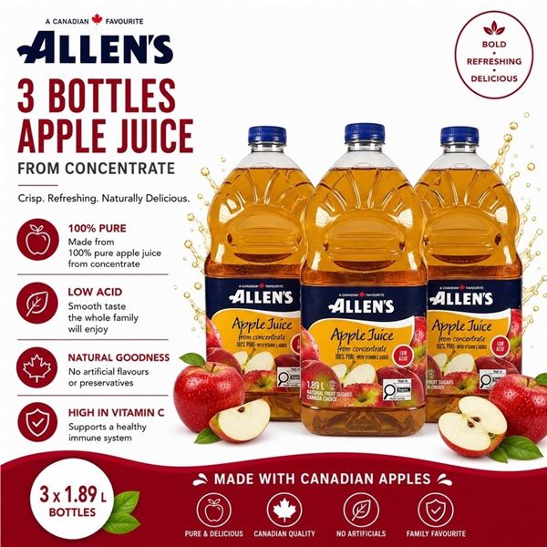 3 ALLEN'S APPLE JUICE 1.89L BB 02/27