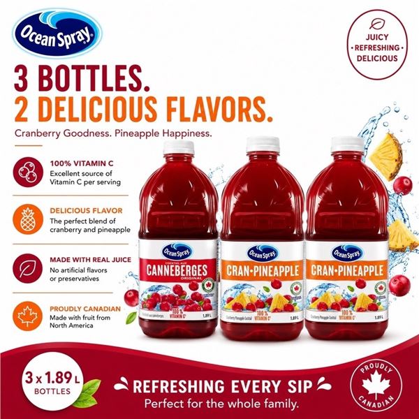 3 OCEAN SPRAY CRAN/PINEAPPLE & ORIGINAL 1.89L