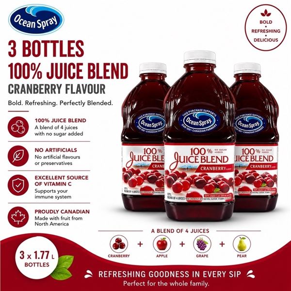 3 OCEAN SPRAY 100% JUICE BLEND 1.77L BB 06/26