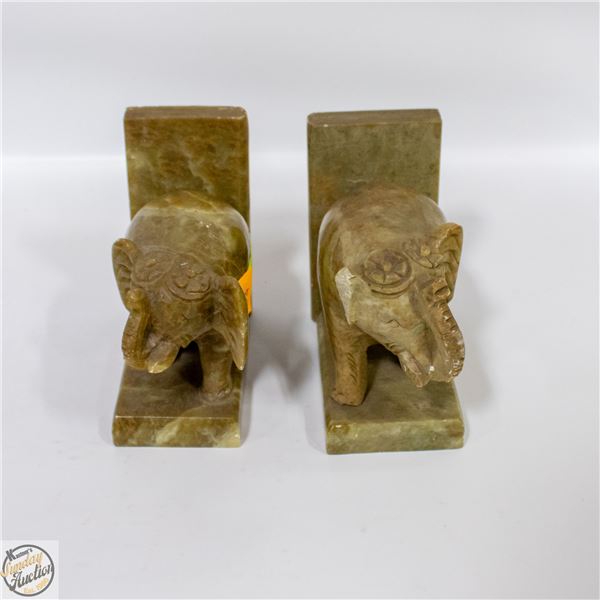 STONE CARVED ELEPHANT BOOK ENDS (EAR BROKEN)