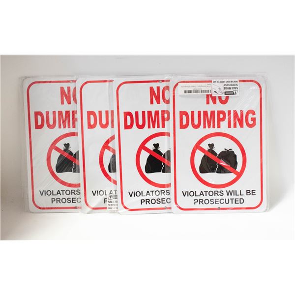NO DUMPING METAL SIGNS. SET OF 5.