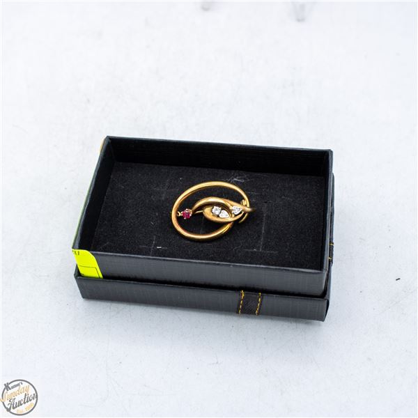 VINTAGE 14K GOLD GERMAN BROOCH WITH RUBY AND