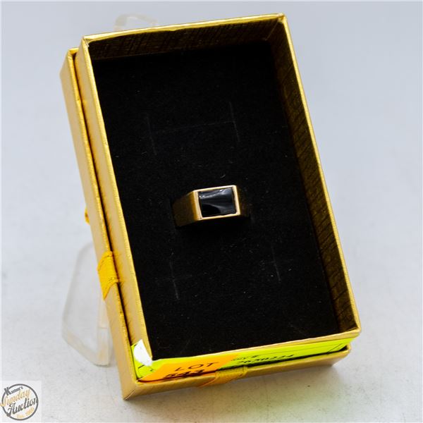 14K GOLD RETANGULAR BLACK ONYX TABLET RING SZ 6