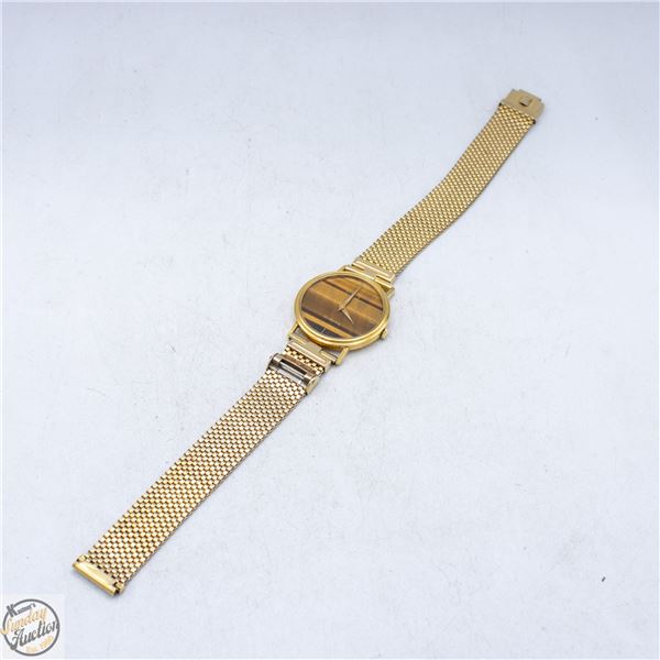 VINTAGE BIRKS GOLD PLATED TIGERS EYE WATCH WITH