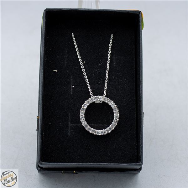 SILVER TONE CIRCLE CUBIC ZIRCONIA STONS NECKLACE