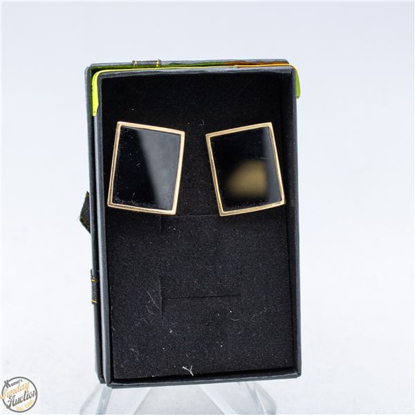 PAIR VINTAGE 14K RECTAGULAR ONYX EARRINGS