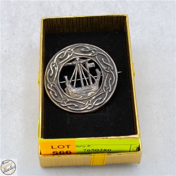 VINTAGE STERLING SILVER VIKING LONGBOAT BROOCH