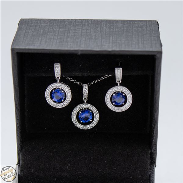 STERLING SILVER DANCING BLUE STONE NECKLACE &