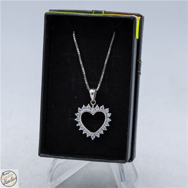 STERLING SILVER HEART NECKLACE WITH CUBIC