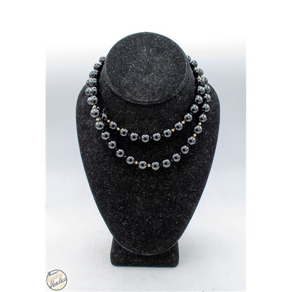 BLACK ONYX NECKLACE STRAND WITH GOLD TONE