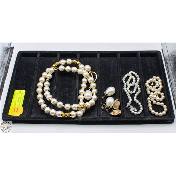 LOT OF VARIOUS FAUX PEARL JEWERLY NECKLACES &