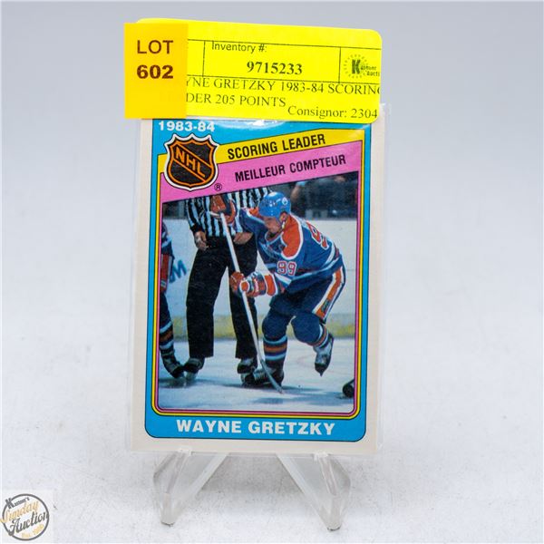 WAYNE GRETZKY 1983-84 SCORING LEADER 205 POINTS