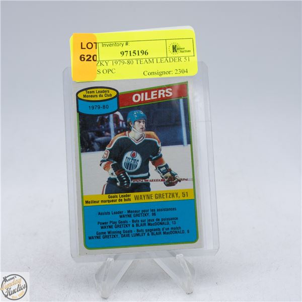 GRETZKY 1979-80 TEAM LEADER 51 GOALS OPC