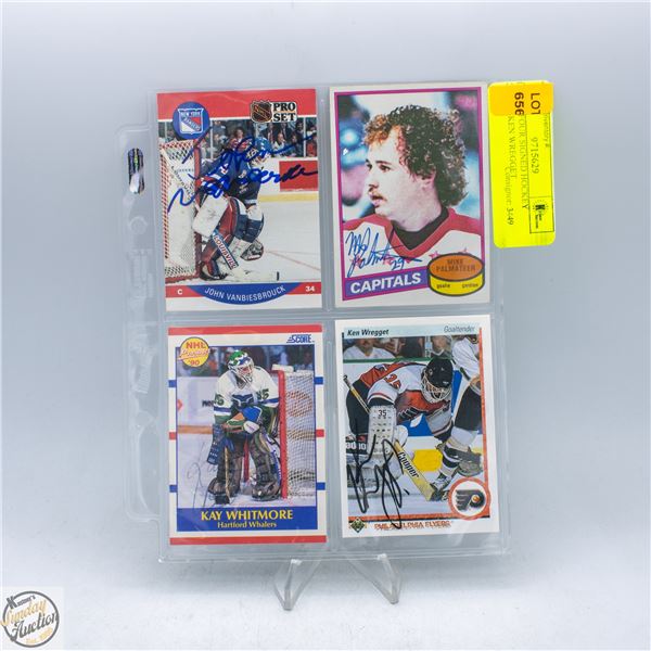 LOT OF FOUR SIGNED HOCKEY CARDS: KEN WREGGET