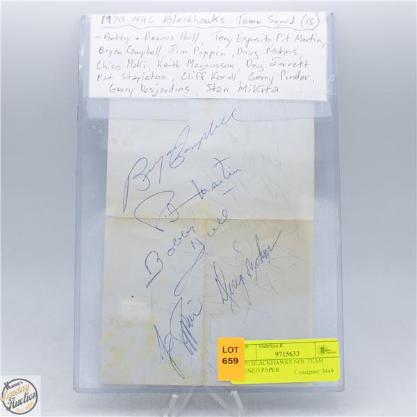 1970 BLACKHAWKS NHL TEAM SIGNED PAPER