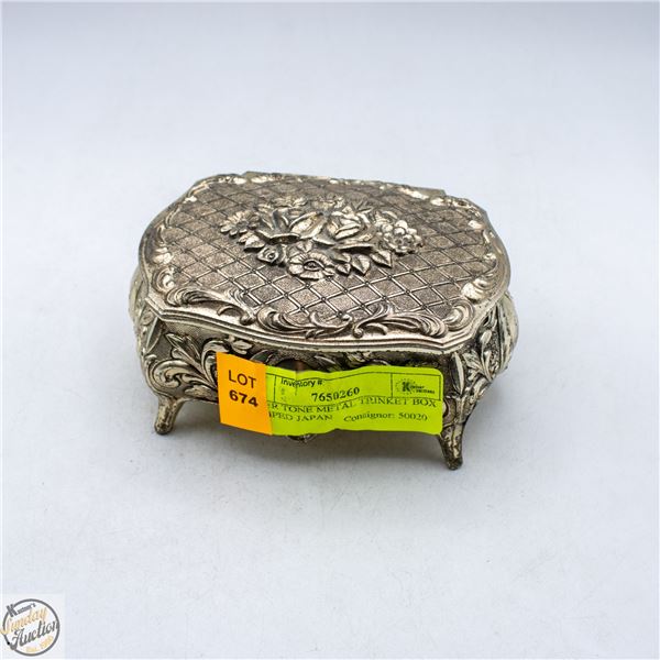 SILVER TONE METAL TRINKET BOX STAMPED JAPAN