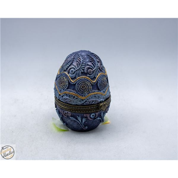 BLUE ART DESIGNS EGG SHAPE TRINKET BOX