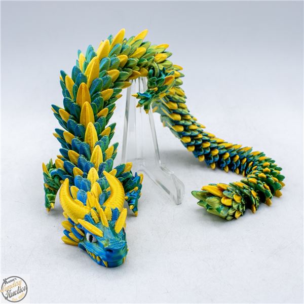 CUSTOM MADE 3D PRINTED DRAGON GRN/BLUE/GOLD L-14"