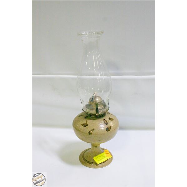 ARTIST SIGNED POTTERY OIL LAMP H-15.5"