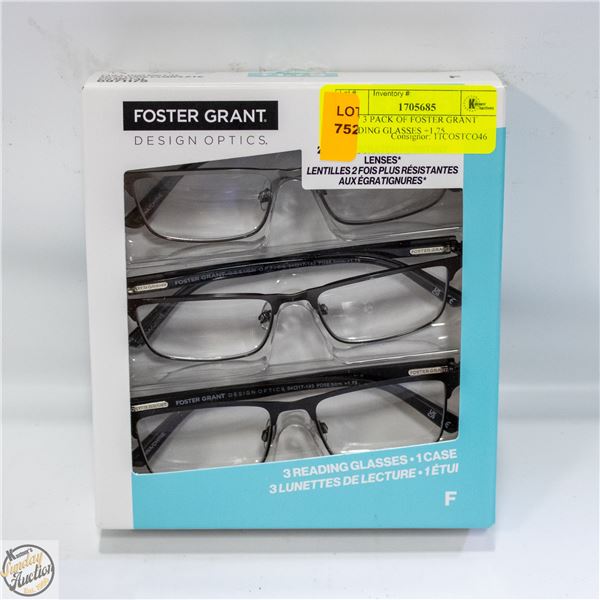 NEW 3 PACK OF FOSTER GRANT READING GLASSES +1.75